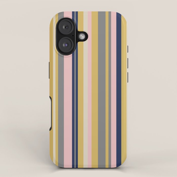 Variegated Thin Stripes Pattern in Mustard Yellow, Gray, Navy Blue, and Pink iPhone Case Gallery Image 1