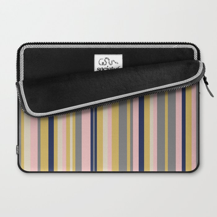Variegated Thin Stripes Pattern in Mustard Yellow, Gray, Navy Blue, and Pink Laptop Sleeve Gallery Image 2