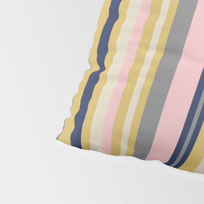 Variegated Thin Stripes Pattern in Mustard Yellow, Gray, Navy Blue, and Pink Pillow Sham Gallery Image 4