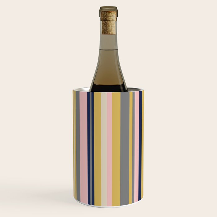 Variegated Thin Stripes Pattern in Mustard Yellow, Gray, Navy Blue, and Pink Wine Chiller Gallery Image 1