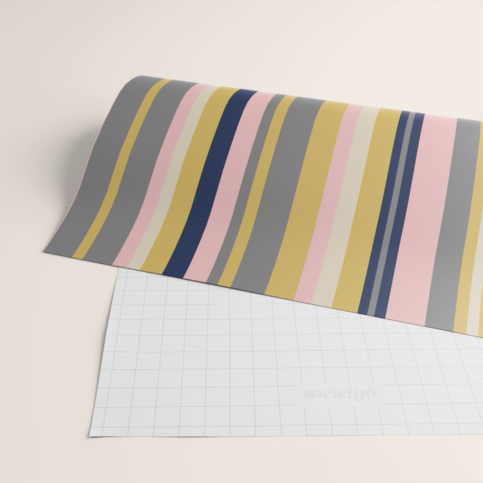 Variegated Thin Stripes Pattern in Mustard Yellow, Gray, Navy Blue, and Pink Wrapping Paper Gallery Image 2