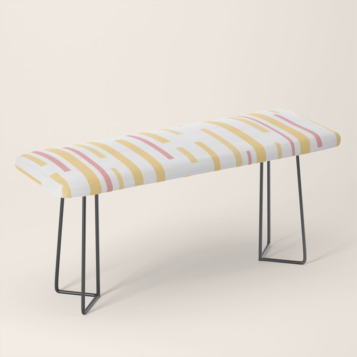 Interrupted Lines Mid-Century Modern Pattern in Mustard Yellow, Bright Pink, and White Bench Gallery Image 1