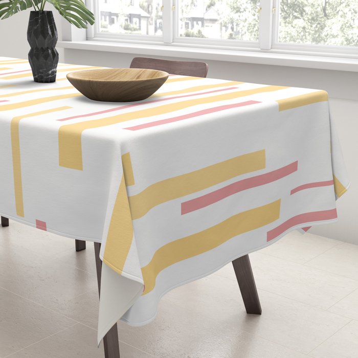 Interrupted Lines Mid-Century Modern Pattern in Mustard Yellow, Bright Pink, and White Tablecloth Gallery Image 3