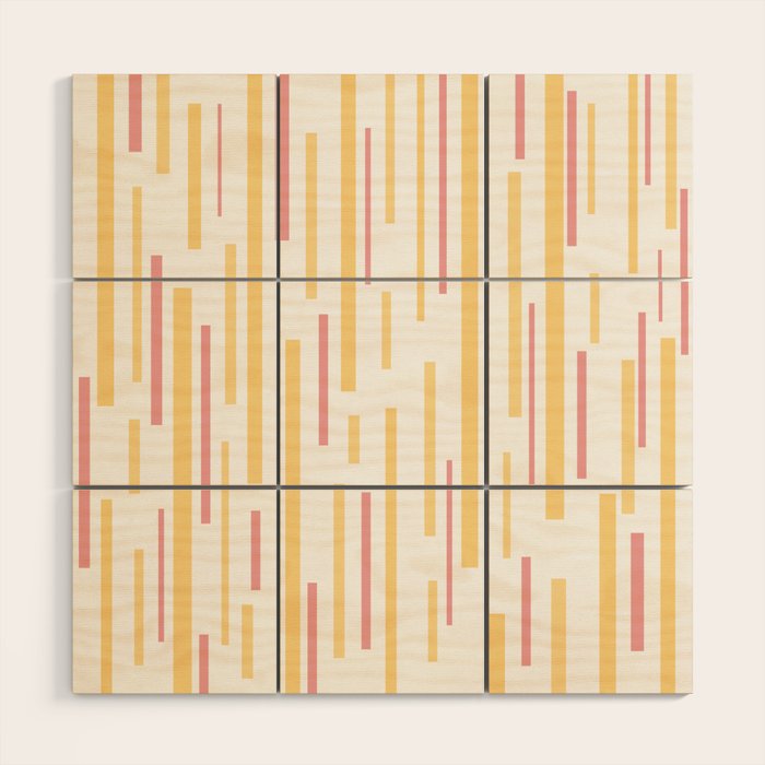 Interrupted Lines Mid-Century Modern Pattern in Mustard Yellow, Bright Pink, and White Wood Wall Art Gallery Image 1