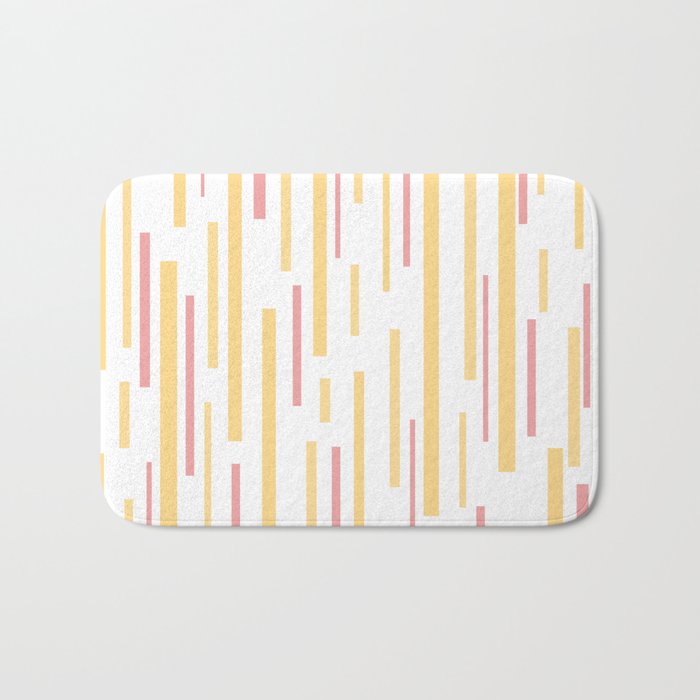 Interrupted Lines Mid-Century Modern Pattern in Mustard Yellow, Bright Pink, and White Bath Mat Gallery Image 1