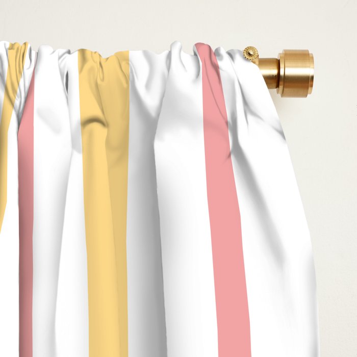 Interrupted Lines Mid-Century Modern Pattern in Mustard Yellow, Bright Pink, and White Window Curtain Gallery Image 2
