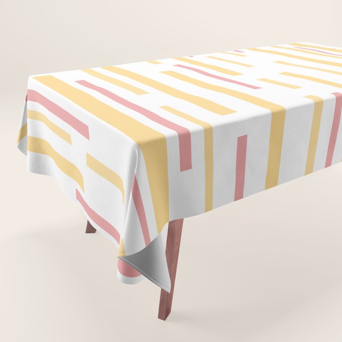 Interrupted Lines Mid-Century Modern Pattern in Mustard Yellow, Bright Pink, and White Tablecloth Gallery Image 1