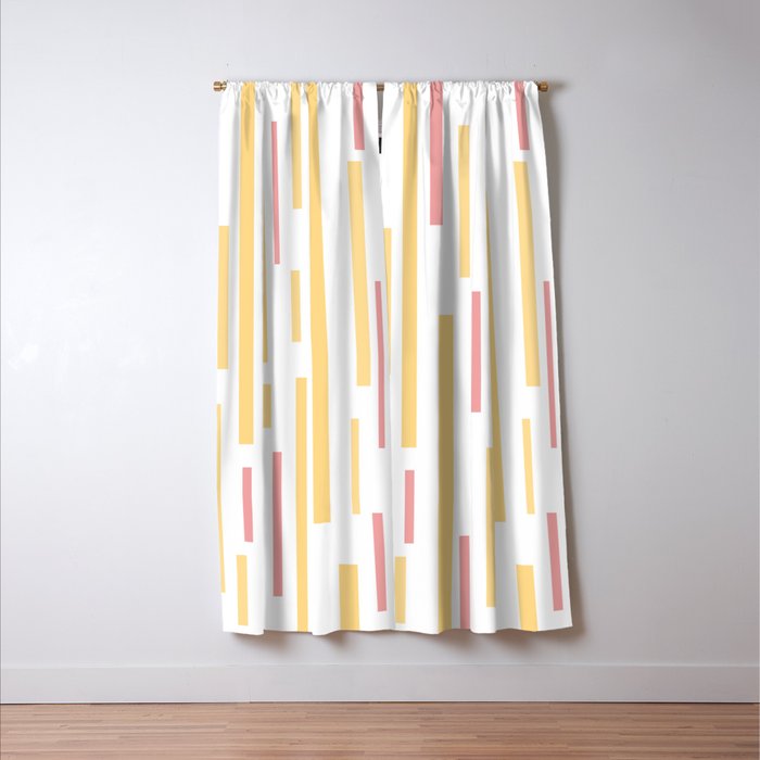 Interrupted Lines Mid-Century Modern Pattern in Mustard Yellow, Bright Pink, and White Window Curtain Gallery Image 3
