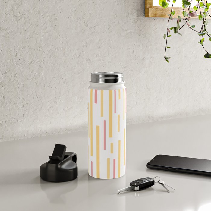 Interrupted Lines Mid-Century Modern Pattern in Mustard Yellow, Bright Pink, and White Water Bottle Gallery Image 4