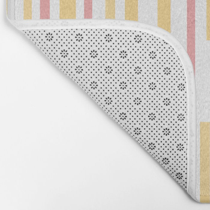 Interrupted Lines Mid-Century Modern Pattern in Mustard Yellow, Bright Pink, and White Bath Mat Gallery Image 2