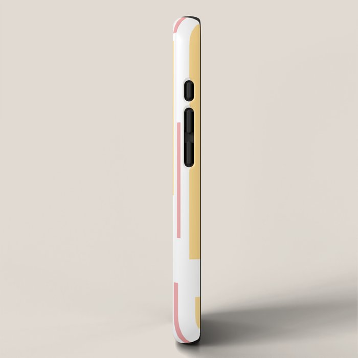 Interrupted Lines Mid-Century Modern Pattern in Mustard Yellow, Bright Pink, and White iPhone Case Gallery Image 2