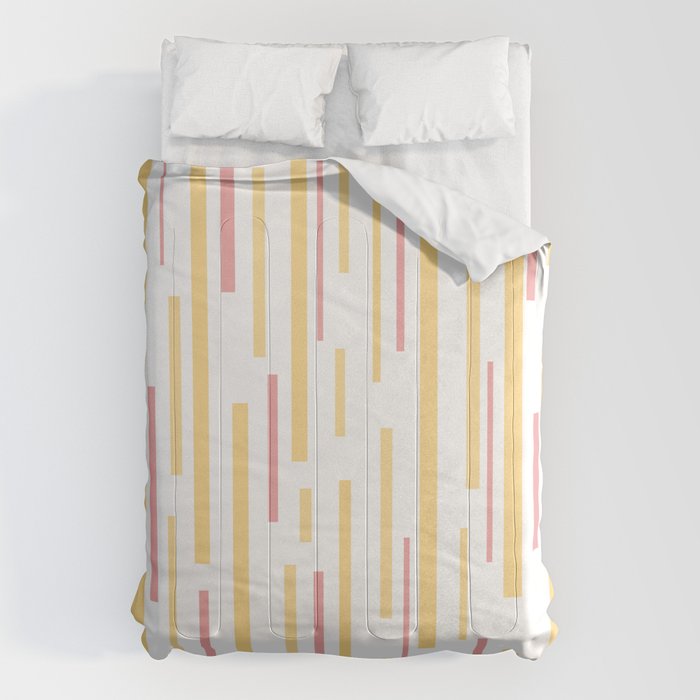 Interrupted Lines Mid-Century Modern Pattern in Mustard Yellow, Bright Pink, and White Comforter Gallery Image 6