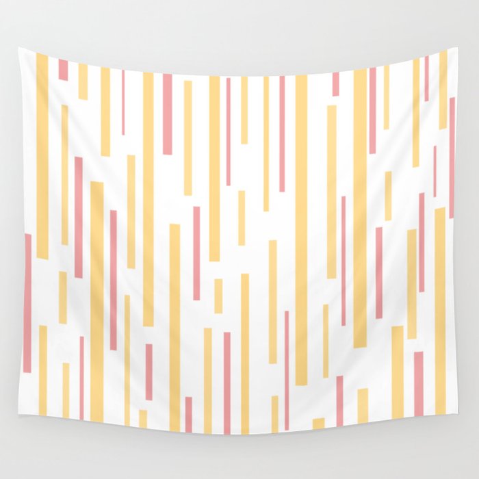 Interrupted Lines Mid-Century Modern Pattern in Mustard Yellow, Bright Pink, and White Wall Tapestry Gallery Image 4