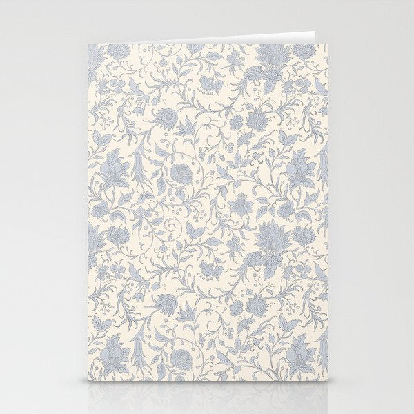 Hand Drawn Jacobean Floral - Blue Cream Stationery Card Gallery Image 1