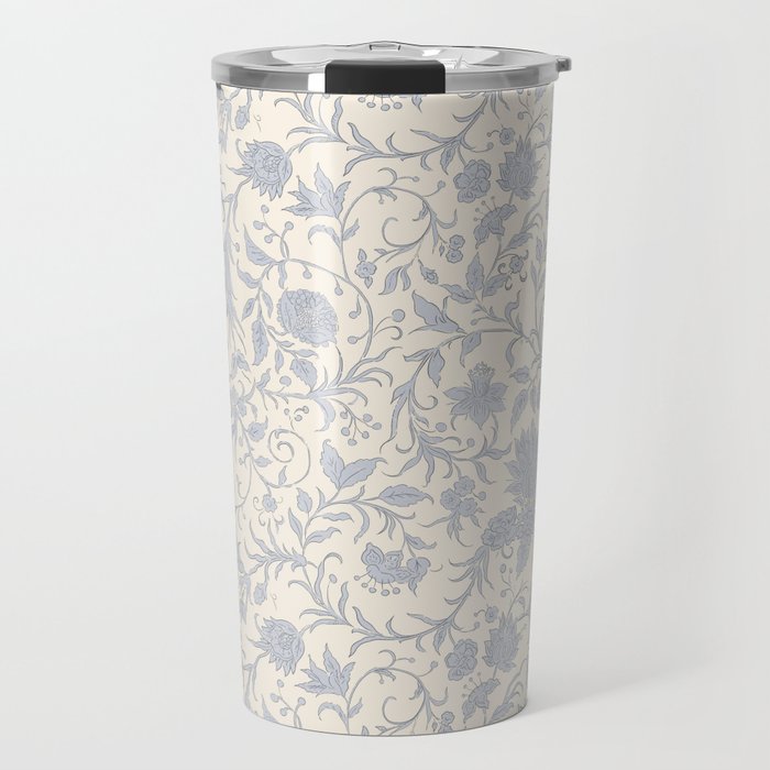 Hand Drawn Jacobean Floral - Blue Cream Travel Mug Gallery Image 1