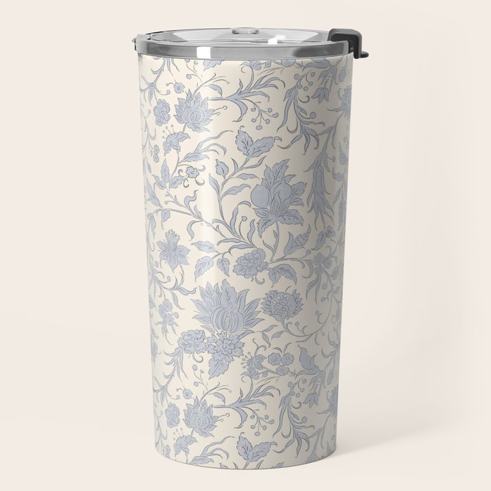 Hand Drawn Jacobean Floral - Blue Cream Travel Mug Gallery Image 2