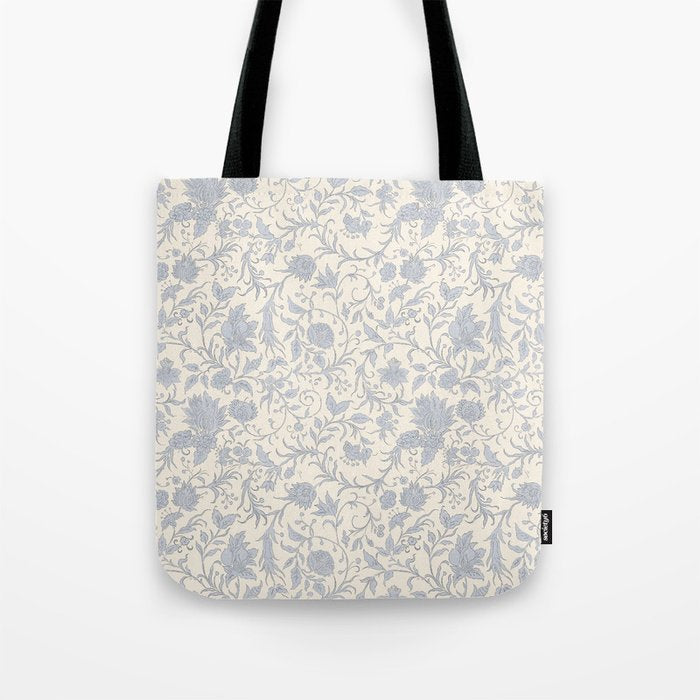 Hand Drawn Jacobean Floral - Blue Cream Tote Bag Gallery Image 1