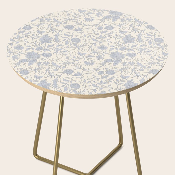 Hand Drawn Jacobean Floral - Blue Cream Side Table Gallery Image 2