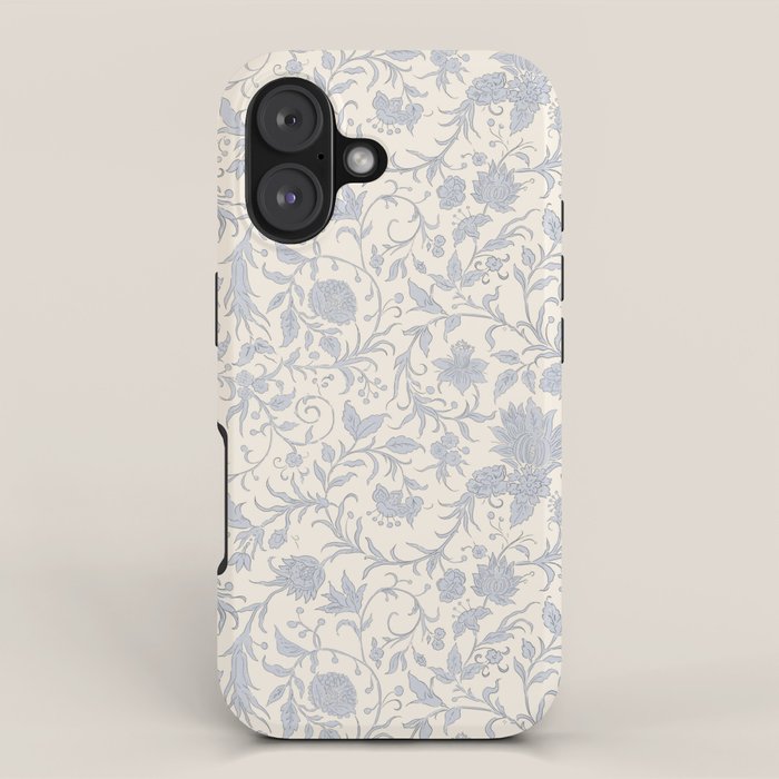 Hand Drawn Jacobean Floral - Blue Cream iPhone Case Gallery Image 1