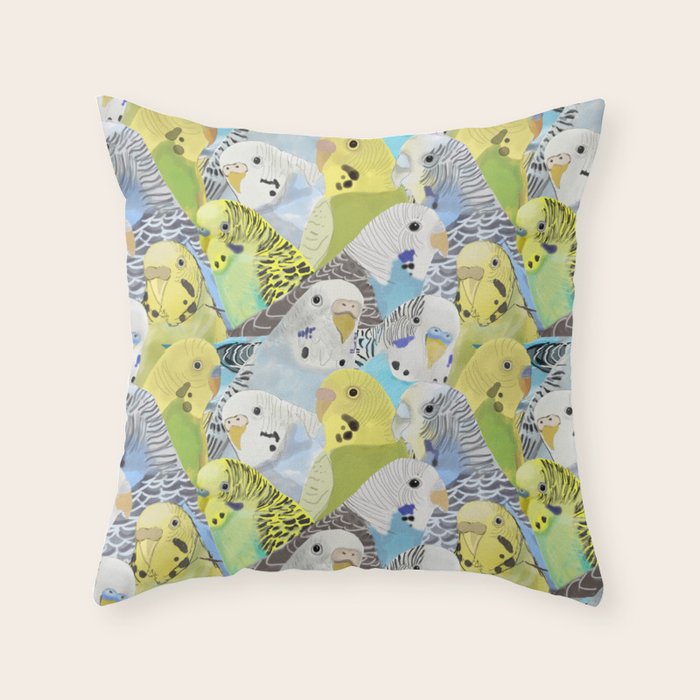 Budgie Parakeets Throw Pillow Gallery Image 1