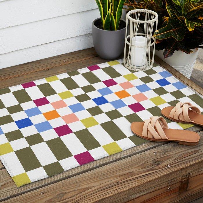 Colorful Mod Checkerboard Outdoor Rug Gallery Image 2