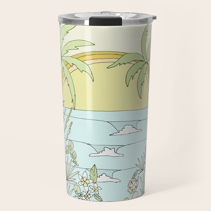 tropical vibes fl sunshine seashells waves // retro surf art by surfy birdy Travel Mug Gallery Image 1