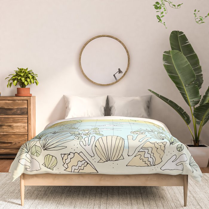 tropical vibes fl sunshine seashells waves // retro surf art by surfy birdy Comforter Gallery Image 3