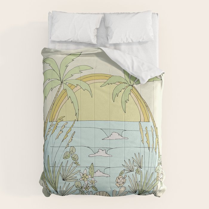 tropical vibes fl sunshine seashells waves // retro surf art by surfy birdy Comforter Gallery Image 6