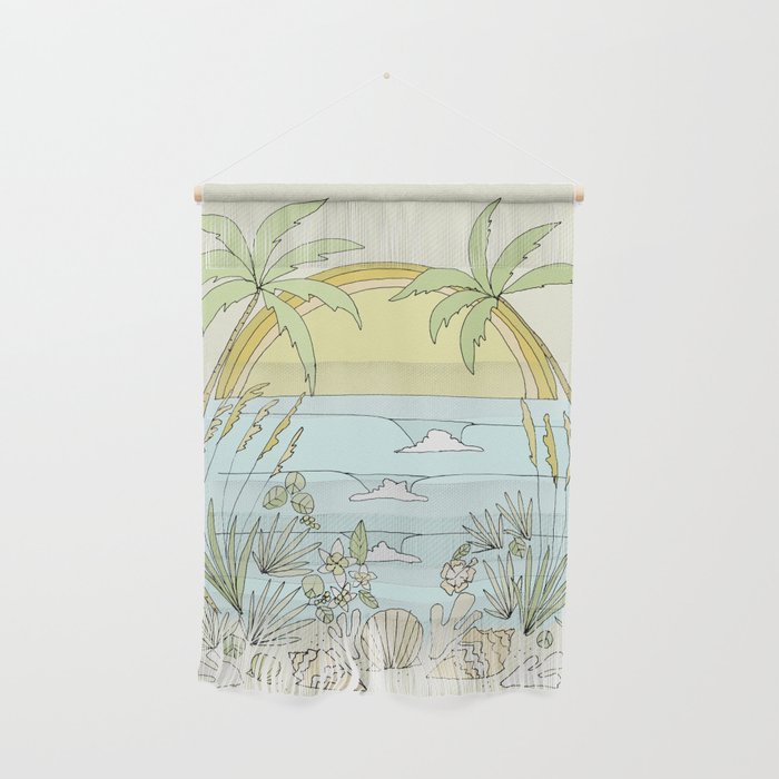 tropical vibes fl sunshine seashells waves // retro surf art by surfy birdy Wall Hanging Gallery Image 1