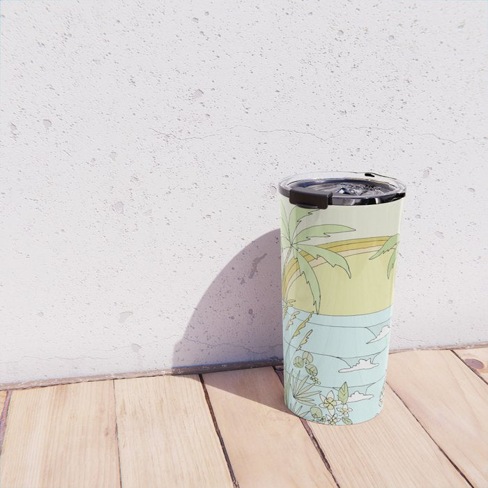 tropical vibes fl sunshine seashells waves // retro surf art by surfy birdy Travel Mug Gallery Image 4