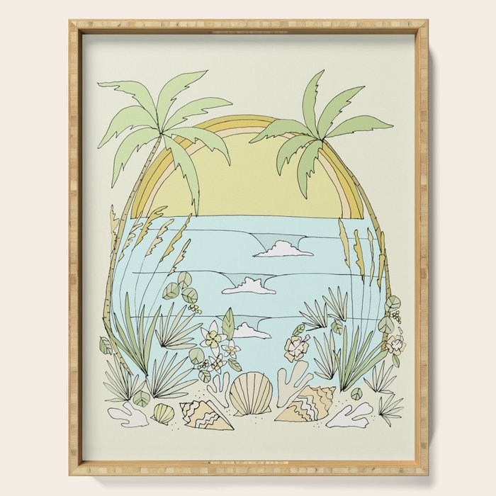 tropical vibes fl sunshine seashells waves // retro surf art by surfy birdy Serving Tray Gallery Image 1