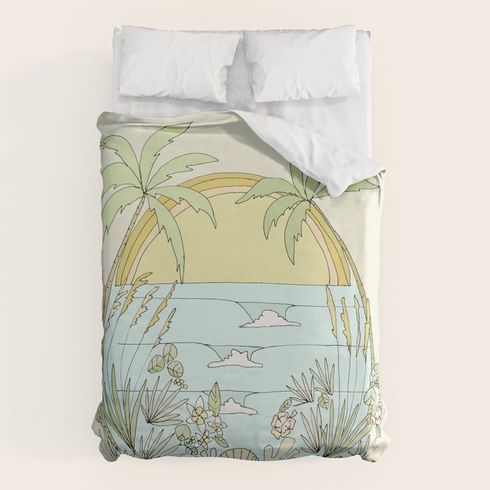 tropical vibes fl sunshine seashells waves // retro surf art by surfy birdy Duvet Cover Gallery Image 1