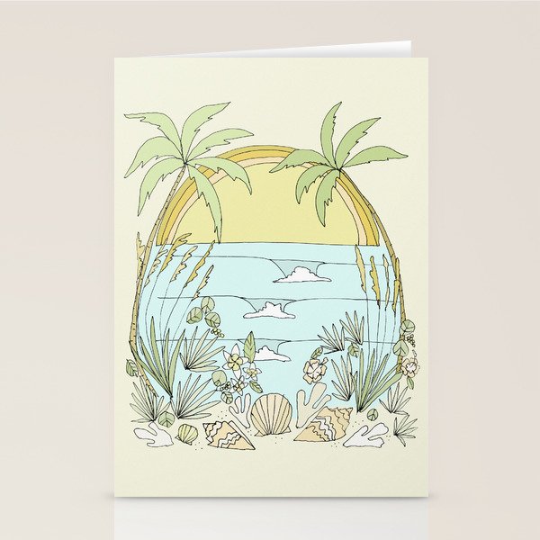 tropical vibes fl sunshine seashells waves // retro surf art by surfy birdy Stationery Card Gallery Image 2