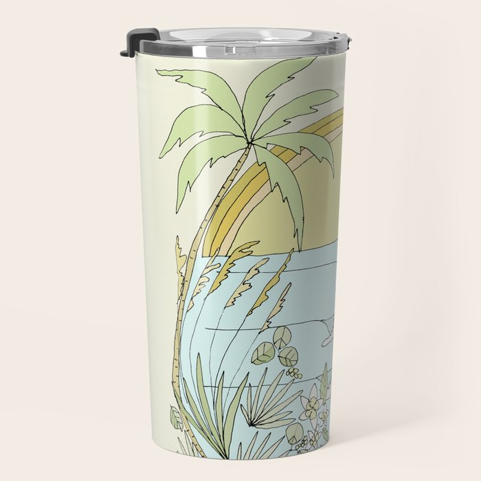 tropical vibes fl sunshine seashells waves // retro surf art by surfy birdy Travel Mug Gallery Image 3