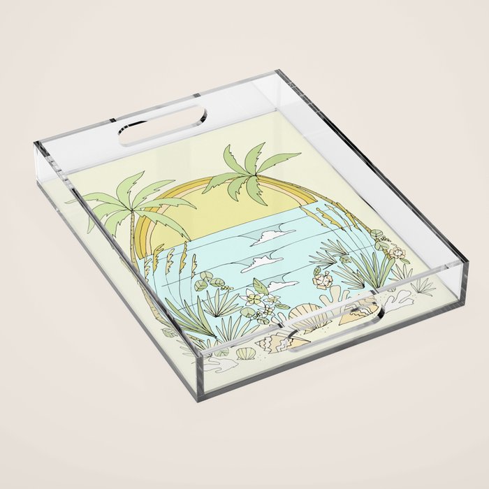 tropical vibes fl sunshine seashells waves // retro surf art by surfy birdy Acrylic Tray Gallery Image 1