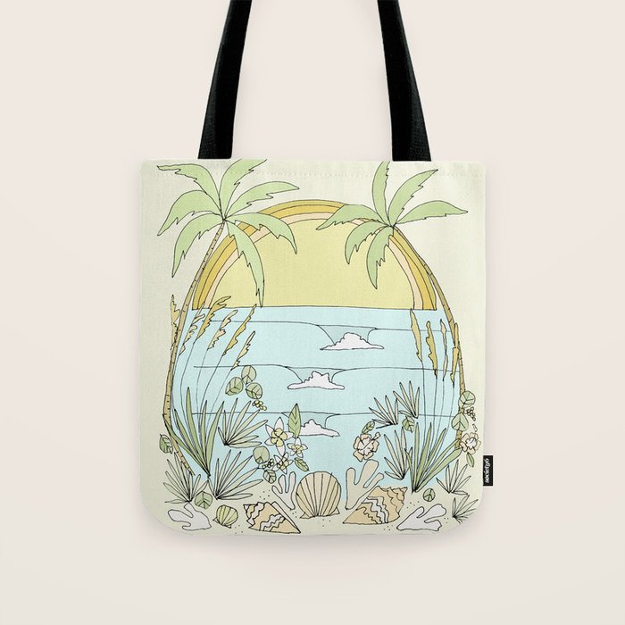 tropical vibes fl sunshine seashells waves // retro surf art by surfy birdy Tote Bag Gallery Image 1