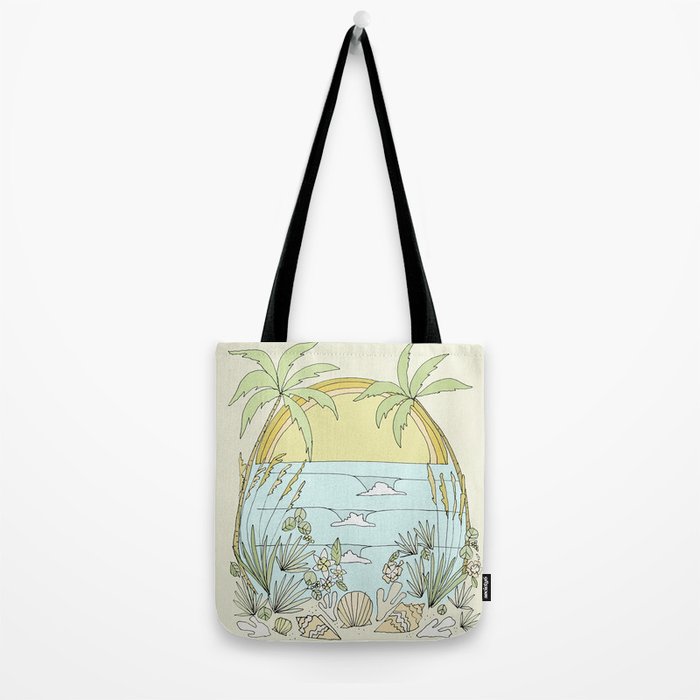 tropical vibes fl sunshine seashells waves // retro surf art by surfy birdy Tote Bag Gallery Image 2