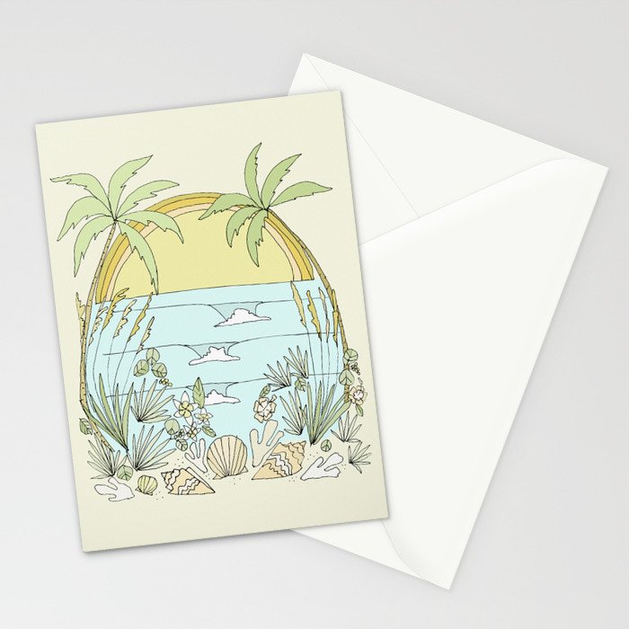 tropical vibes fl sunshine seashells waves // retro surf art by surfy birdy Stationery Card Gallery Image 2