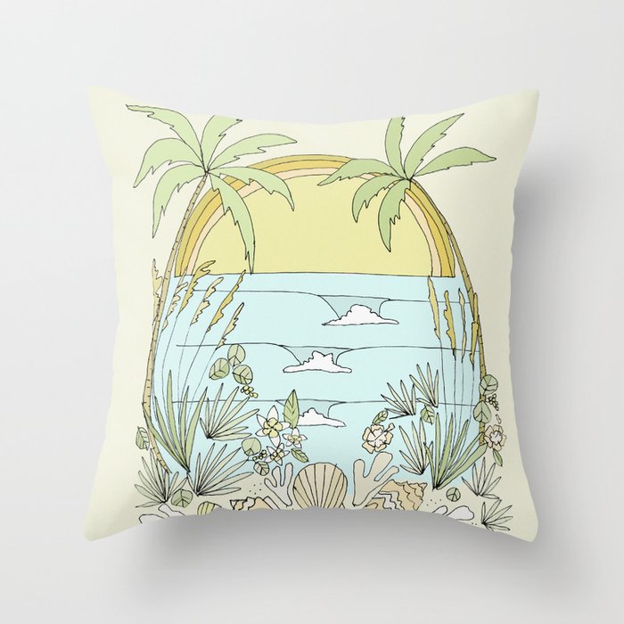 tropical vibes fl sunshine seashells waves // retro surf art by surfy birdy Throw Pillow Gallery Image 1