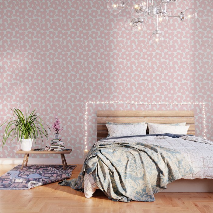 Large Baby Pink Retro Flowers on White Background #decor #society6 #buyart Wallpaper Gallery Image 1