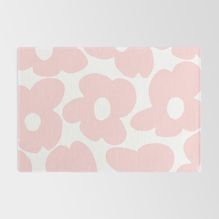 Large Baby Pink Retro Flowers on White Background #decor #society6 #buyart Rug Gallery Image 2