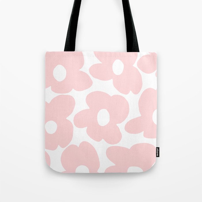 Large Baby Pink Retro Flowers on White Background #decor #society6 #buyart Tote Bag Gallery Image 1