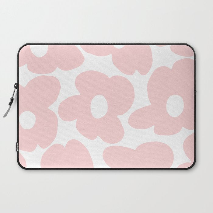 Large Baby Pink Retro Flowers on White Background #decor #society6 #buyart Laptop Sleeve Gallery Image 2