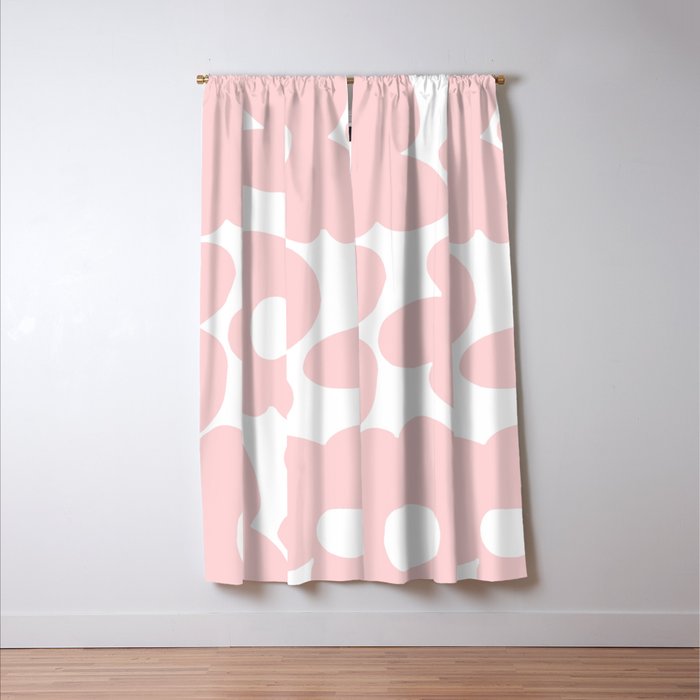 Large Baby Pink Retro Flowers on White Background #decor #society6 #buyart Window Curtain Gallery Image 3