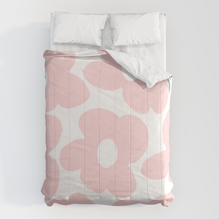 Large Baby Pink Retro Flowers on White Background #decor #society6 #buyart Comforter Gallery Image 6