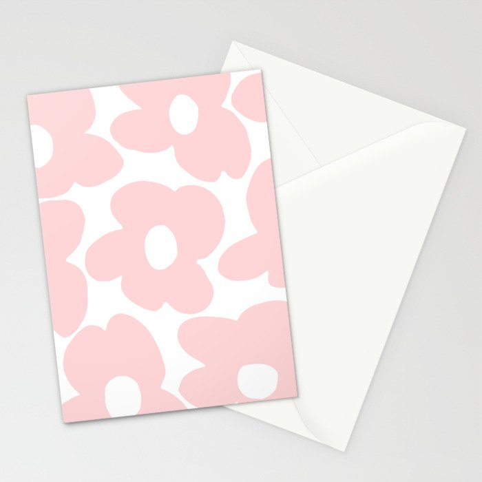 Large Baby Pink Retro Flowers on White Background #decor #society6 #buyart Stationery Card Gallery Image 2