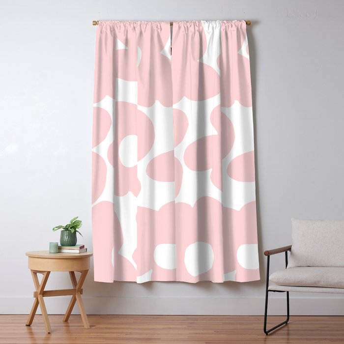 Large Baby Pink Retro Flowers on White Background #decor #society6 #buyart Window Curtain Gallery Image 5