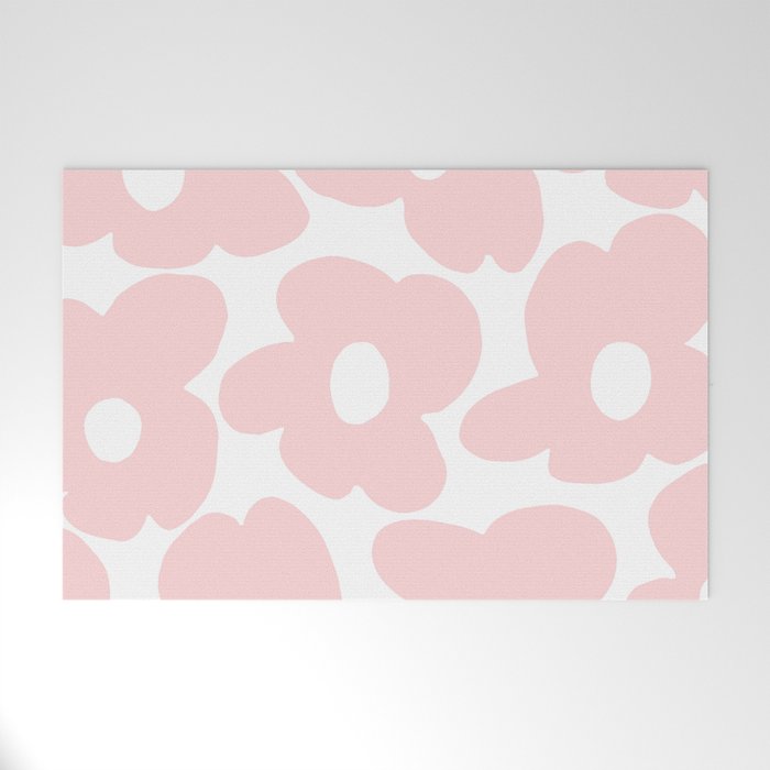 Large Baby Pink Retro Flowers on White Background #decor #society6 #buyart Welcome Mat Gallery Image 1