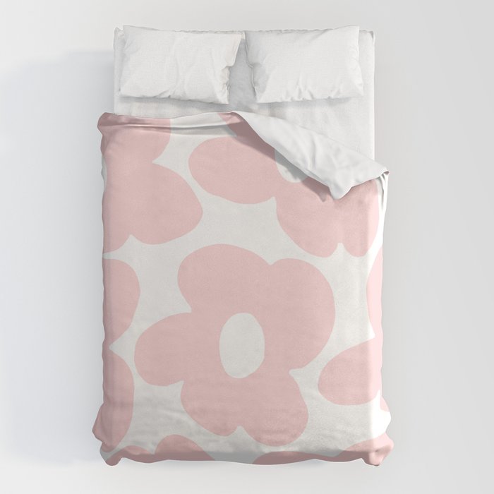 Large Baby Pink Retro Flowers on White Background #decor #society6 #buyart Duvet Cover Gallery Image 6