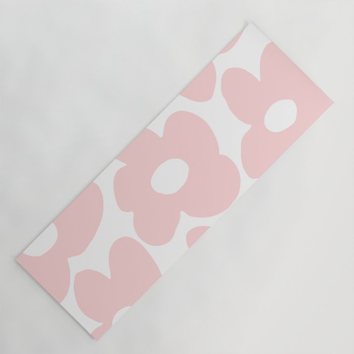 Large Baby Pink Retro Flowers on White Background #decor #society6 #buyart Yoga Mat Gallery Image 1